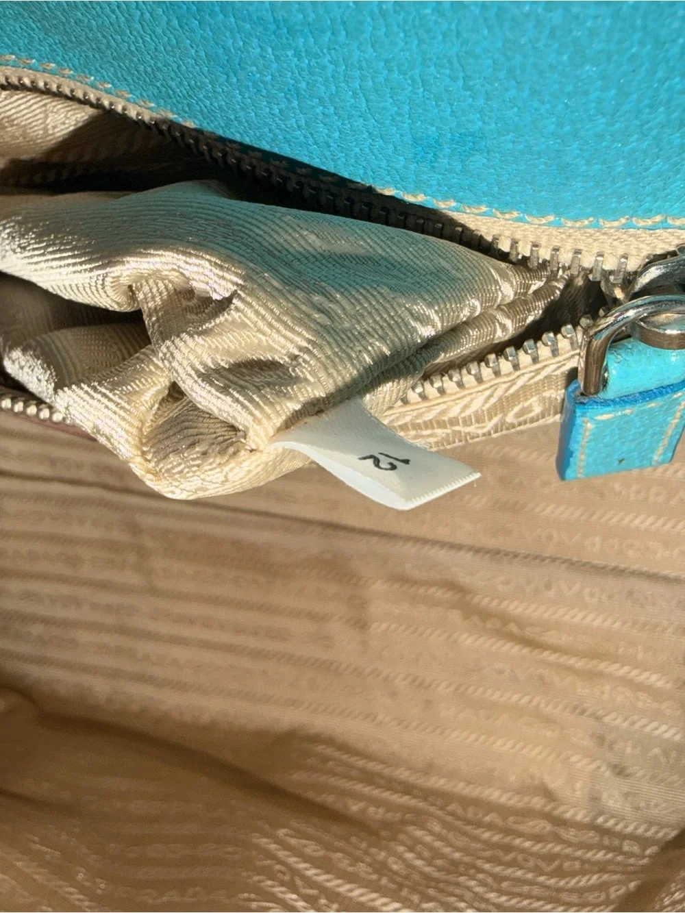 Rare Authentic Prada Canvas Tote Bag in Cream and Turquoise